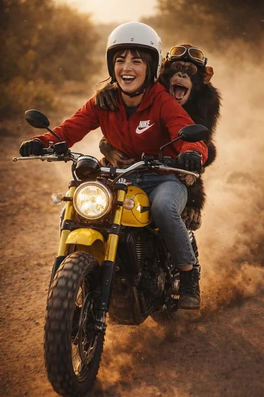 Chimpanzee Riding Motorcycle