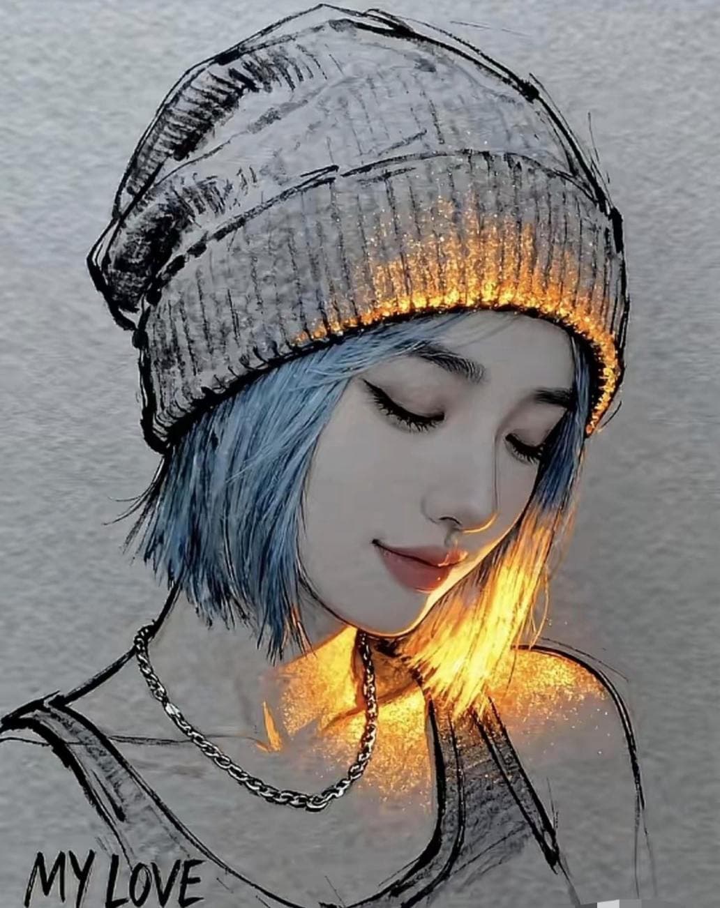 Pencil Sketch With Orange Radiance